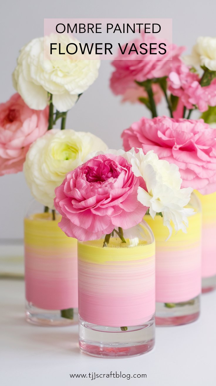 Ombre Painted Flower Vases Transform plain glass vases into stunning ombre masterpieces. This simple painting technique adds a vibrant and modern touch to any floral arrangement.