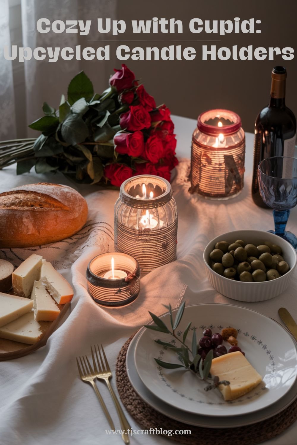 Cozy Up with Cupid_ Upcycled Candle Holders Give old jars or glasses a new life by transforming them into charming candle holders. This eco-friendly project is a great way to add a romantic ambiance to your Valentine's Day décor.