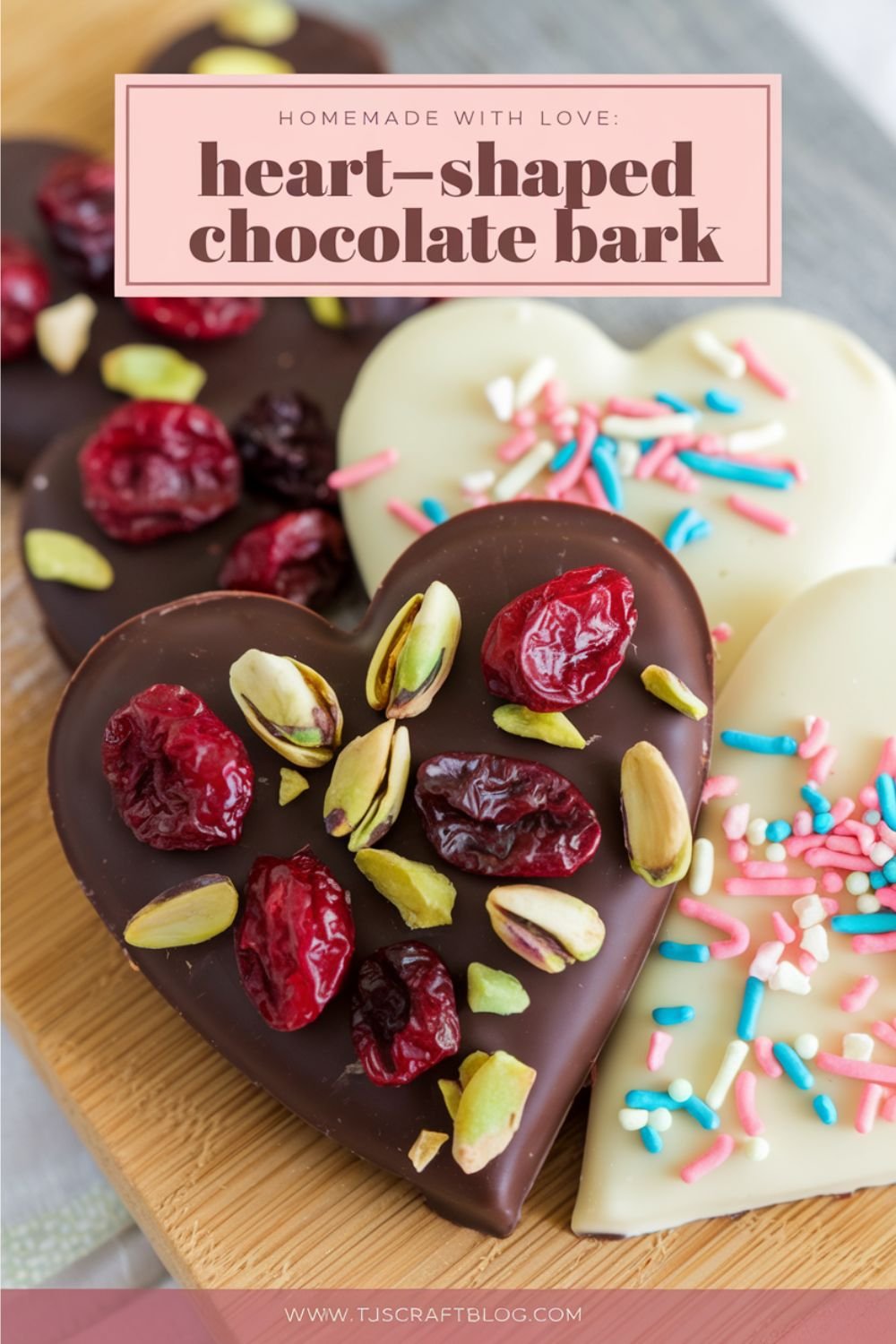 Heart Shaped Chocolate Bark Chocolate bark is a wonderfully versatile treat. Melted chocolate is spread thin, then decorated with various toppings before hardening. It's simple, customizable, and looks beautiful.