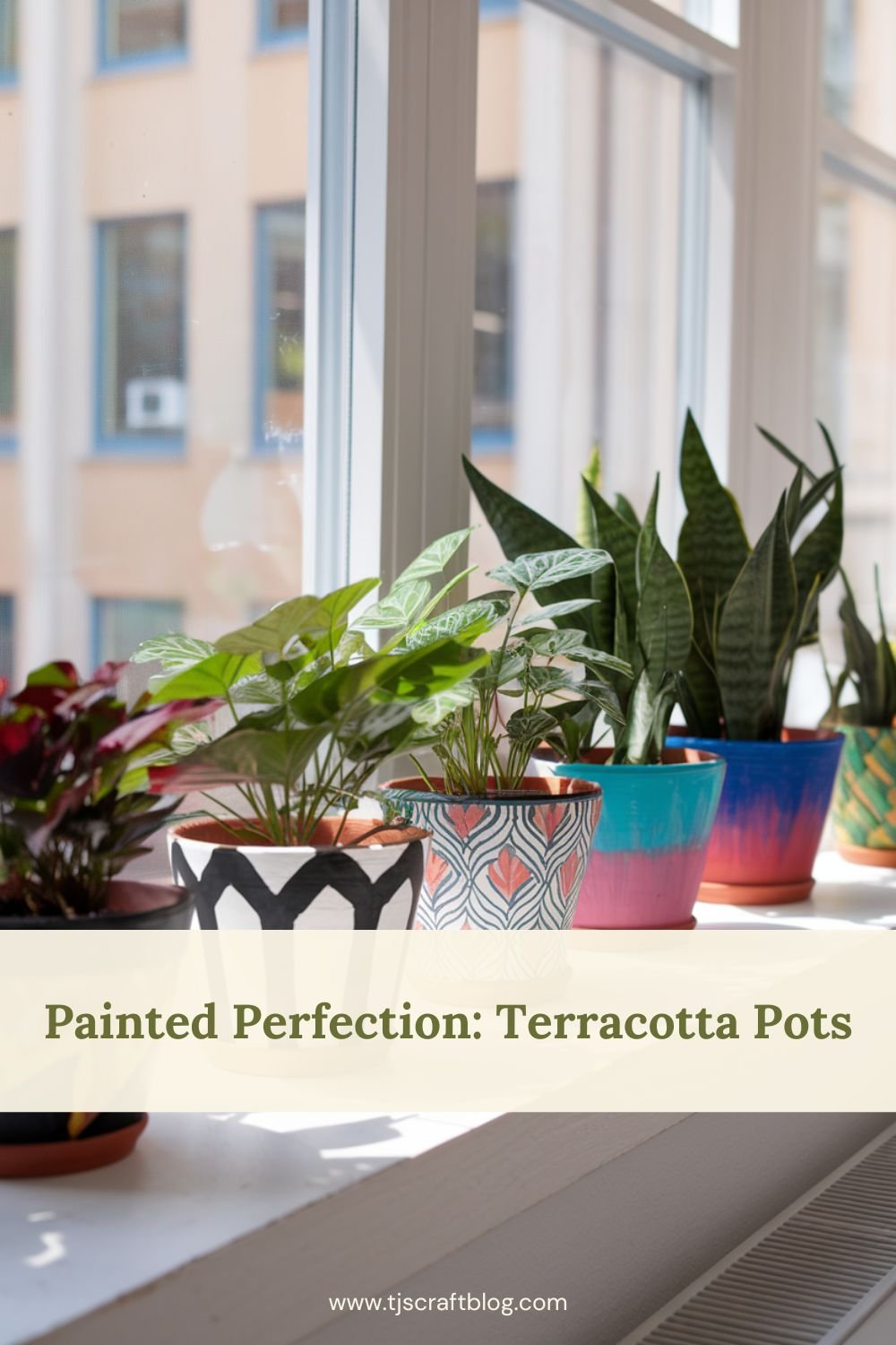 This DIY project involves painting plain terra cotta pots with acrylic paint to create decorative planters.